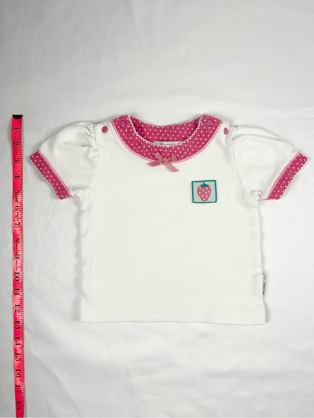 Gymboree Vintage 90s Kids Strawberry Pink White Polka Dot Puff Sleeve Top XS - Picture 3 of 13